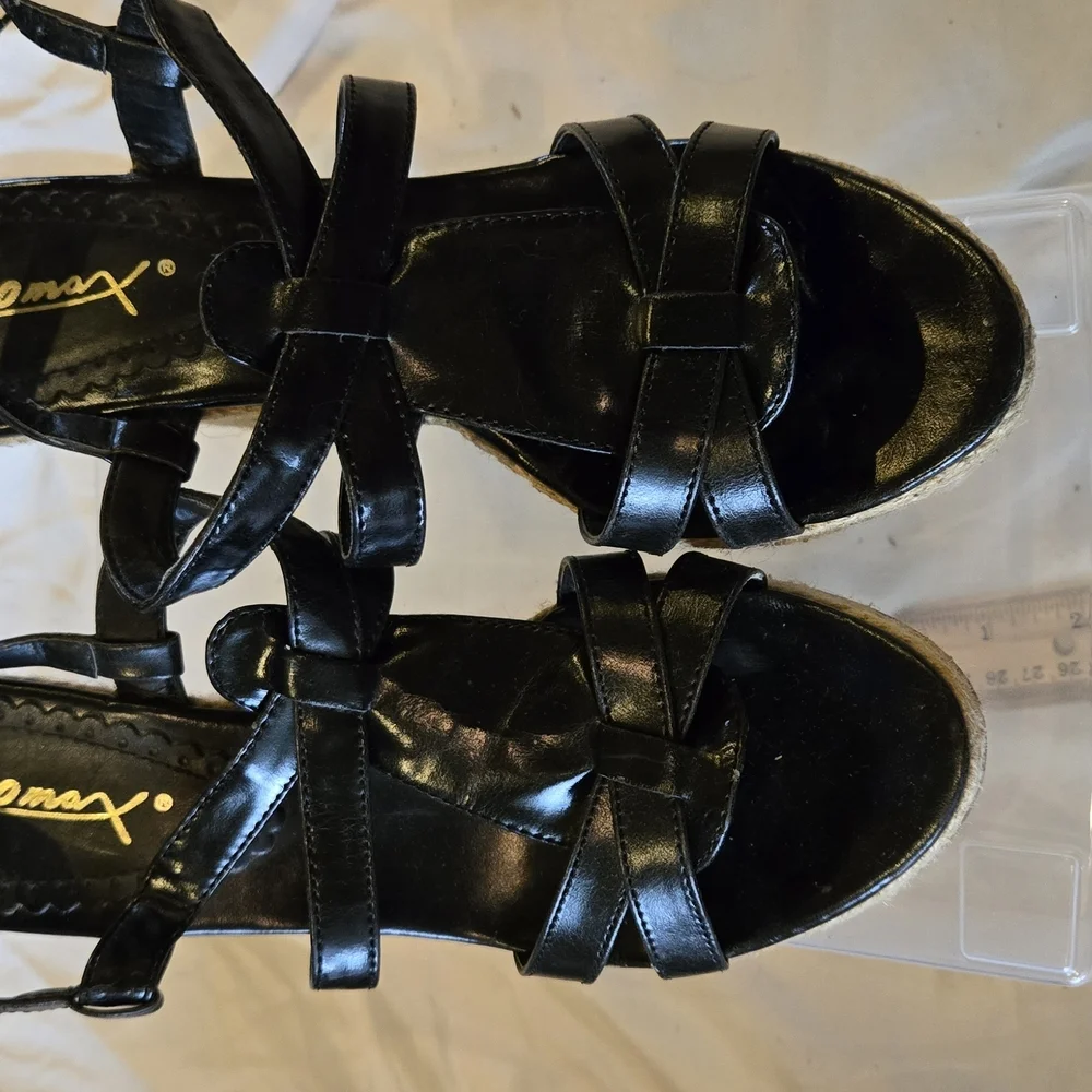 Gomax Womens Black Wedge Sandals with Woven Straps Y2k